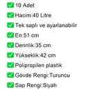 Tekerlekli Plastik Market Alışveriş El Sepeti 40 Litre Turuncu 10 Adet