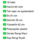 Tekerlekli Plastik Market Alışveriş El Sepeti 40 Litre Mavi 10 Adet