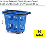 Tekerlekli Plastik Market Alışveriş El Sepeti 54 Litre Mavi 10 Adet