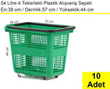 Tekerlekli Plastik Market Alışveriş El Sepeti 54 Litre Mavi 10 Adet