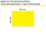 40x60 Termal Eczane Etiketi Sarı Zemin 1 Rulo: 500 Adet Etiket 1 Koli: 10 Rulo Etiket