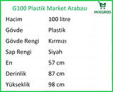 G100 Plastik Market Alışveriş Arabası 100 Litre Kırmızı