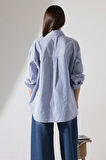 Oversize Çizgili Poplin Kumaş Kalp Nakış Detaylı Apoletli Tasarım Gömlek