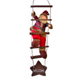 Yılbaşı Süsü Ahşap Merdivenli Noel Baba Figür Büyük Boy 40 cm - Merdiven ile 78 cm