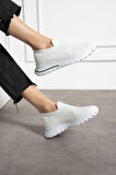 Beyaz Triko Günlük Kadın Sneaker