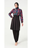 Tesmay 21109 Siyah Dijital Desenli Lycralı Tesettür Mayo