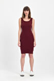 Kadın Mini Bodycon Kolsuz Bordo Elbise