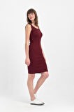 Kadın Mini Bodycon Kolsuz Bordo Elbise