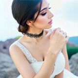 Monalisa Home Kadınlar İçin Phenovo Siyah Dantelli Gerdanlık Kolye