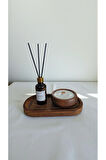 Kahve Mum&Koku Set-Ahşap Tabak Ahşap Fitil Bambu Oda Kokusu (50 ml)
