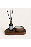 Kahve Mum&Koku Set-Ahşap Tabak Pamuk Fitil Bambu Oda Kokusu (50 ml)