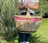 Kapaklı İçi Fisto Örtülü Hasır Xxl Büyük Boy Piknik Sepeti