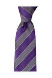 Lacivert Beyaz Çizgili 8 Cm Genişliğinde Lila Renkli İpek Kravat