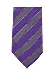 Lacivert Beyaz Çizgili 8 Cm Genişliğinde Lila Renkli İpek Kravat