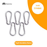 6x60 mm Düz Yaylı Karabina Kanca 5 Adet Paslanmaz Çelik Aparat
