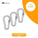 Vidalı Yaylı Karabina Kanca - 10x100 mm (3 Adet) - Kamp, Güvenlik, Emniyet, Anahtarlık