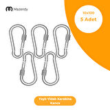 Vidalı Yaylı Karabina Kanca - 10x100 mm (5 Adet) - Kamp, Güvenlik, Emniyet, Anahtarlık
