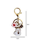 Kahveli Beyaz Kedi Metal Charm Anahtarlık