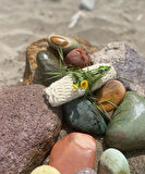 %100 Koyun Yününden El Örgüsü Banyo Lifi- Krem Desenli / Tek Kat