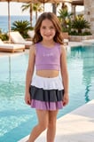 Sportif Renkli Şort Etekli Lila Crop Alt Üst Takım 
