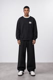 Erkek Not Basic Project Baskılı Oversize Sweatshirt Siyah