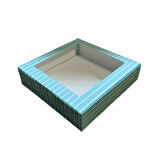 Pencereli Karton Kutu Çizgili Model 20X20X5 CM (10 Adet) Mavi