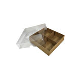 Asetat Kapaklı Karton Kutu 12x12x3 CM 4 Bölmeli Kutu (10 Adet)  Kraft