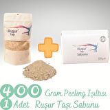 400 Gr Peeling Işıltısı ( +-%10) + RUŞUR TAŞI SABUNU BEYAZ  Doypack