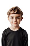 2'li Bisiklet Yaka Uzun Kollu Çizgili Ve Düz Unisex Çocuk Sweatshirt Siyah Gri-Siyah