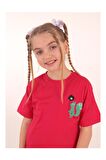2'li Kısa Kollu Baskılı Unisex Çocuk Tshirt Açık Mavi-Kırmızı
