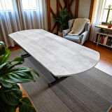 Oval Yan Baştan Açılır Akıllı Masa Üst Mdf  Lizbon Alt Ayak Siyah Renk