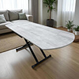 Oval Yan Baştan Açılır Akıllı Masa Üst Mdf  Lizbon Alt Ayak Siyah Renk