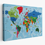 Harita Sepeti Türkçe Dünya Haritası Kanvas Tablo Son Derece Detaylı ve Dekoratif-2036