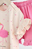 Next Baby % 100 Pamuklu Pembe Flamingo Desenli Kısa Kollu Şortlu Alt Üst Takım