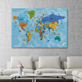 Harita Sepeti Türkçe Dünya Haritası Kanvas Tablo Son Derece Detaylı ve Dekoratif-2040