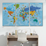 Harita Sepeti Türkçe Dünya Haritası Kanvas Tablo Son Derece Detaylı ve Dekoratif-2040