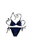 Siyah Mavi Payetli Üçgen Bikini Takımı