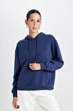 DeFacto Relax Fit Kapüşonlu Kanguru Cepli Kalın Basic Düz Sweatshirt W1240AZ24WNNV42