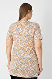 Haki Desenli Kısa Kollu Kadın Büyük Beden Pamuklu T-shirt