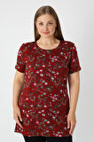 Haki Desenli Kısa Kollu Kadın Büyük Beden Pamuklu T-shirt