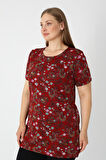 Haki Desenli Kısa Kollu Kadın Büyük Beden Pamuklu T-shirt