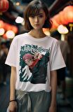 Oversize Jujutsu Kaisen Itadori V6 Tişört, Unisex Anime Yeşil Baskılı T-Shirt