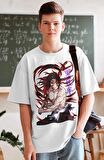 Oversize Demon Slayer Kokushibo Karakteri Tişört, Unisex Anime Baskılı T-Shirt
