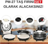 ERATEC - Pizza fırını, SET-PM-27. 400°C'ye kadar sıcaklık, 5 pişirme kademesi, pizza 4 dakika hazır, aksesuarlar dahil: 32 cm ateşe dayanıklı taş plaka, XXL tava eklentisi, pizza küreği, pizza kesici.