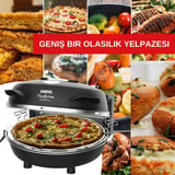 ERATEC - Pizza fırını, SET-PM-27. 400°C'ye kadar sıcaklık, 5 pişirme kademesi, pizza 4 dakika hazır, aksesuarlar dahil: 32 cm ateşe dayanıklı taş plaka, XXL tava eklentisi, pizza küreği, pizza kesici.