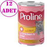 Proline Kedi Konserve Maması Pate Tavuklu ve Ciğerli 395 Gr 12 AD