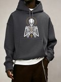 Ölüm İçin Dua Edin İskelet Baskılı Erkek Temel Kapüşonlu Ceket Cepli Moda Sweatshirt Günlük B