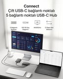 USB-C Hub, 5 Portlu, 60 Hz’de 4K HDMI Ekran Desteği, 100W Güç İletimi, 5Gbps Veri Aktarımı, MacBook, iPad Pro, Chromebook ve Dahası İçin USB-C Çoklu Port Adaptörü, Geliştirilmiş HDMI 2.0, Gri
