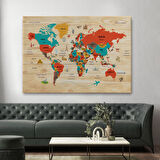 Harita Sepeti Ahşap Görünümlü Türkçe Dünya Haritası Dekoratif Kanvas Tablo 2070