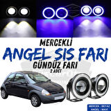 Ford Ka 1996-2008 Uyumlu Üniversal Mercekli Angel Sis Farı Metal Su Geçirmez 76 mm Mavi Halkalı Gündüz Farı Angel Eyes 2 Adet